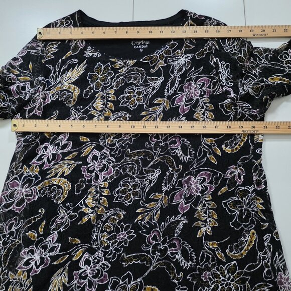 Canda C&A Top Womens L Black Floral Lined 3/4 Sheer Sleeves Lagenlook Whimsigoth - Picture 4 of 15